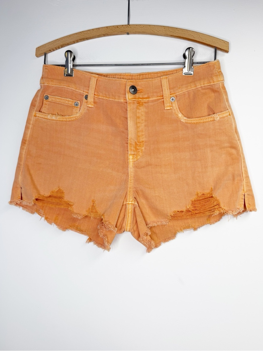 Aerie Orange Cut Off Elastic Waist Shorts Raw Hem NWT Size Small